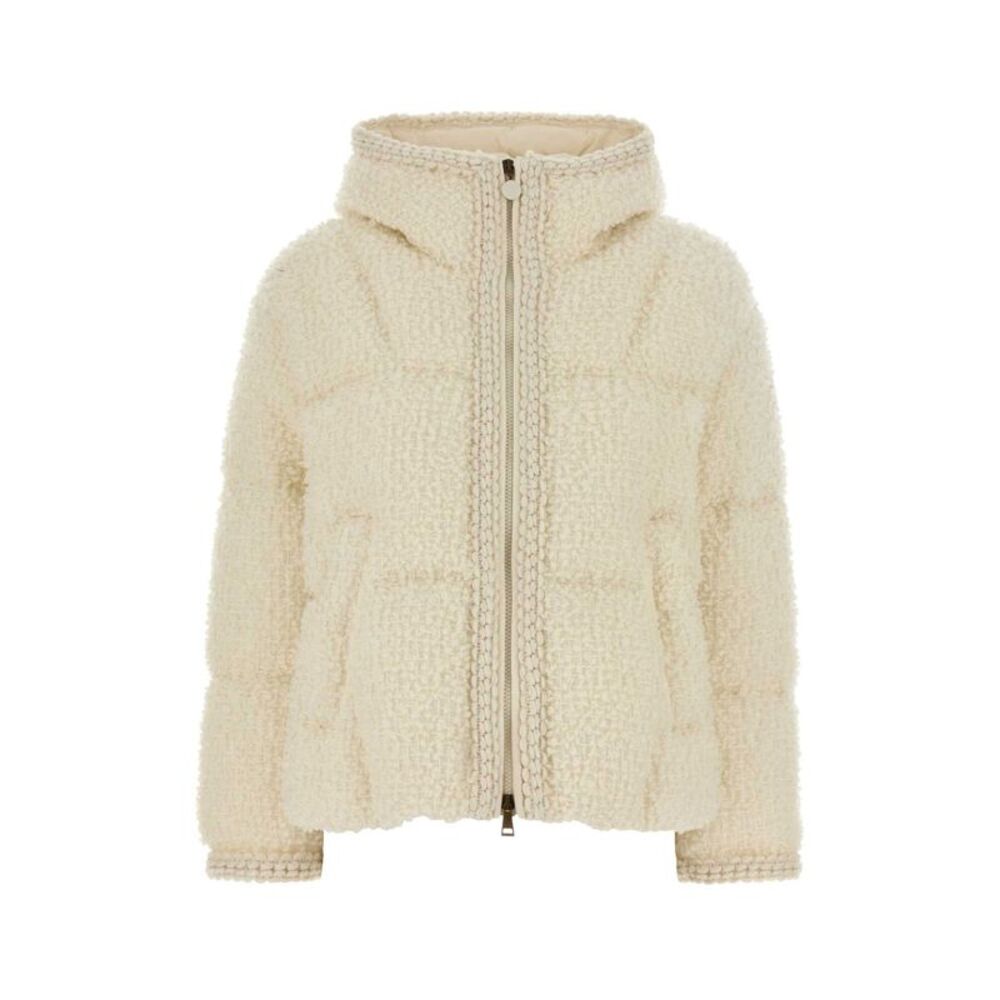 Moncler Women Ivory Boucle And Polyester Cristallin Down Jacket